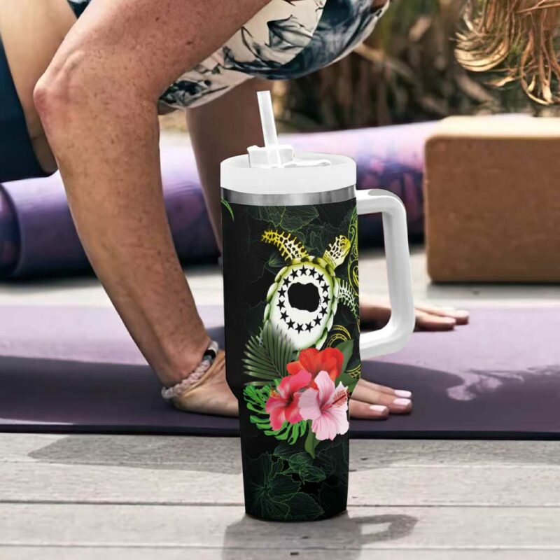 Kia Orana Cook Islands Turtle and Hibiscus Polynesian Custom Stanley Quencher 40oz Stainless Steel Tumbler With Handle - Threewoofs - Image 6