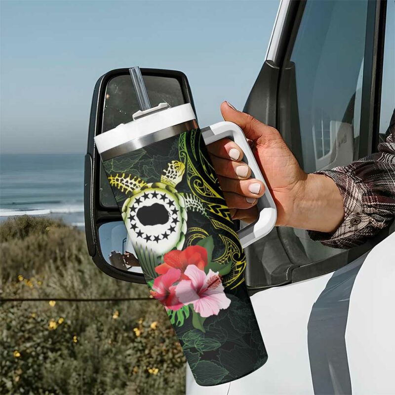 Kia Orana Cook Islands Turtle and Hibiscus Polynesian Custom Stanley Quencher 40oz Stainless Steel Tumbler With Handle - Threewoofs - Image 7