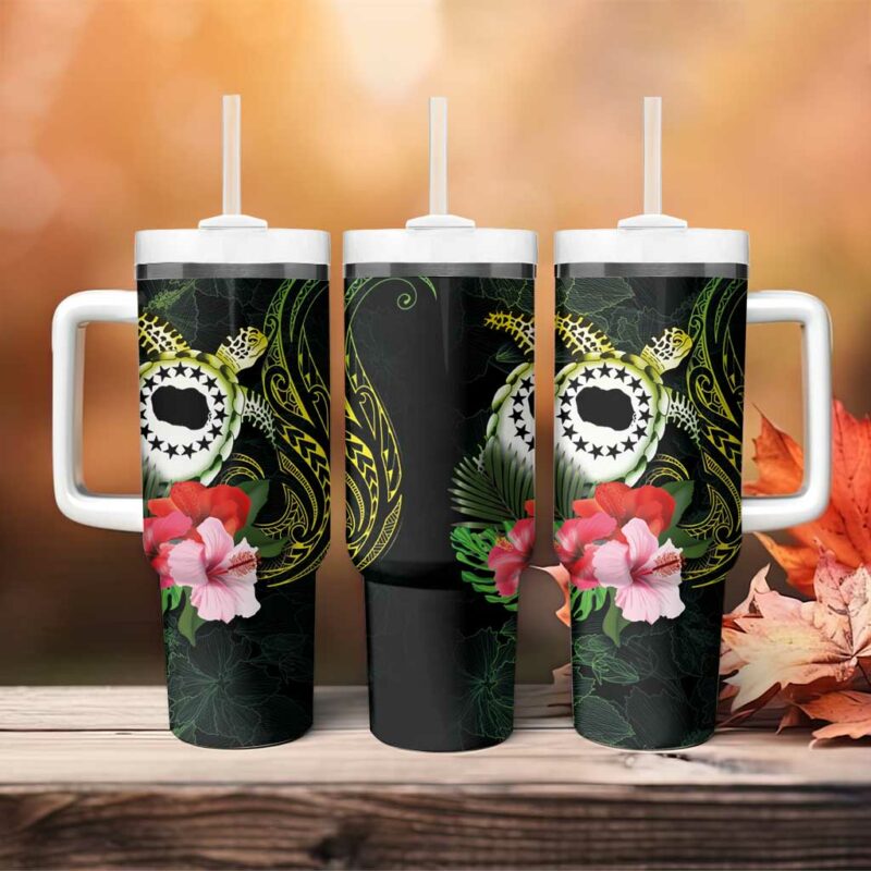 Kia Orana Cook Islands Turtle and Hibiscus Polynesian Custom Stanley Quencher 40oz Stainless Steel Tumbler With Handle - Threewoofs - Image 4