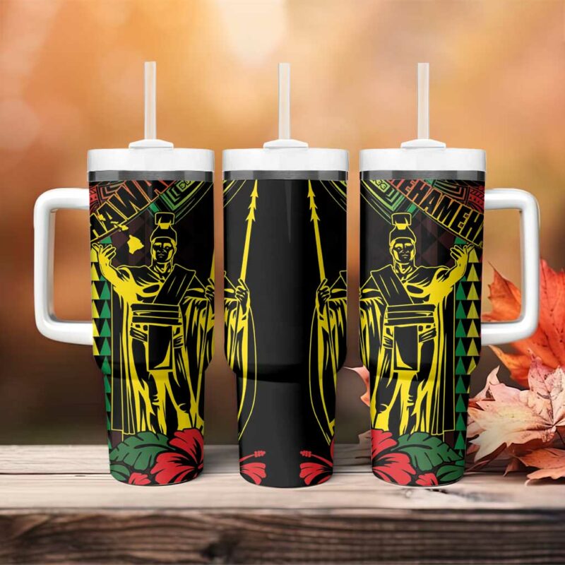 King Kamehameha Day Hawaii Kakau Reggae Custom Stanley Quencher 40oz Stainless Steel Tumbler With Handle - Threewoofs - Image 4