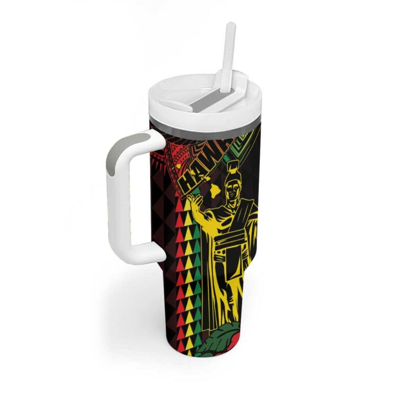 King Kamehameha Day Hawaii Kakau Reggae Custom Stanley Quencher 40oz Stainless Steel Tumbler With Handle - Threewoofs - Image 2