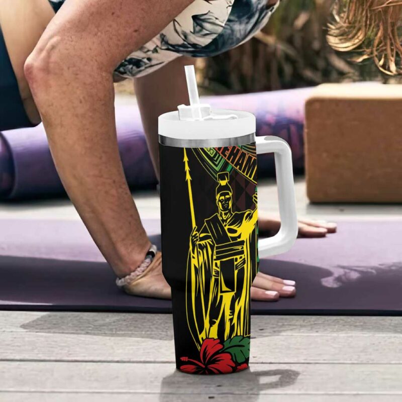 King Kamehameha Day Hawaii Kakau Reggae Custom Stanley Quencher 40oz Stainless Steel Tumbler With Handle - Threewoofs - Image 6