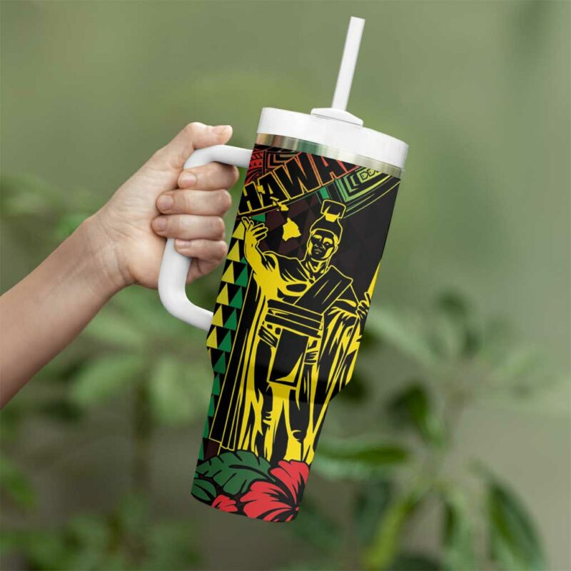 King Kamehameha Day Hawaii Kakau Reggae Custom Stanley Quencher 40oz Stainless Steel Tumbler With Handle - Threewoofs - Image 3
