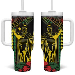 King Kamehameha Day Hawaii Kakau Reggae Custom Stanley Quencher 40oz Stainless Steel Tumbler With Handle - Threewoofs