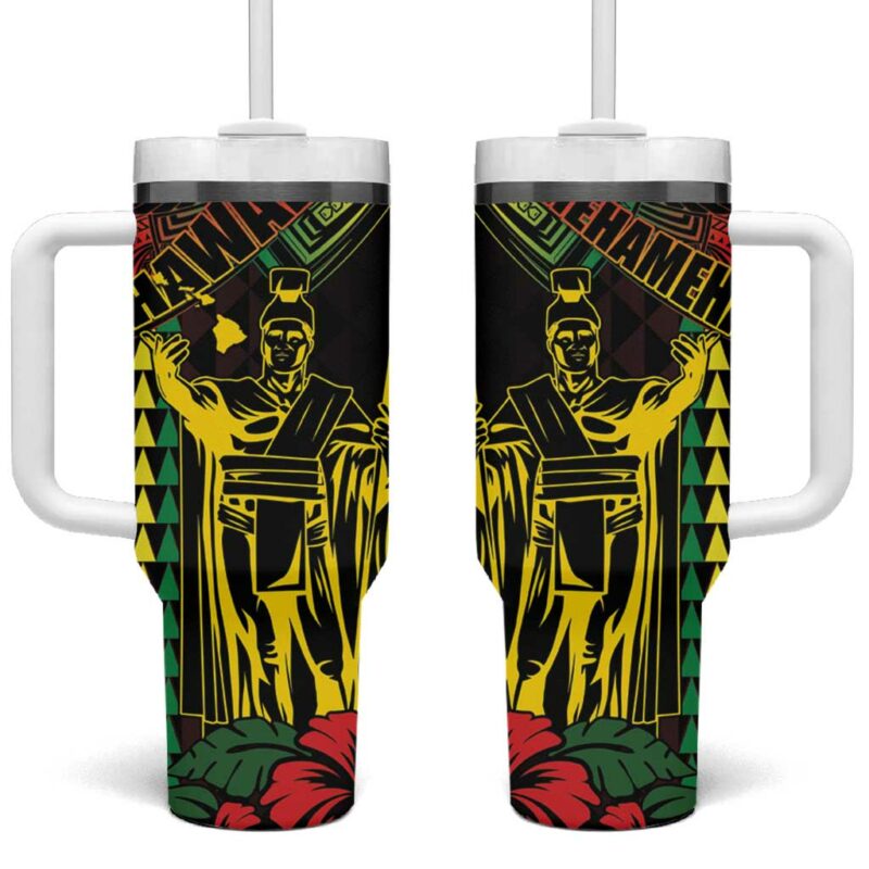 King Kamehameha Day Hawaii Kakau Reggae Custom Stanley Quencher 40oz Stainless Steel Tumbler With Handle - Threewoofs