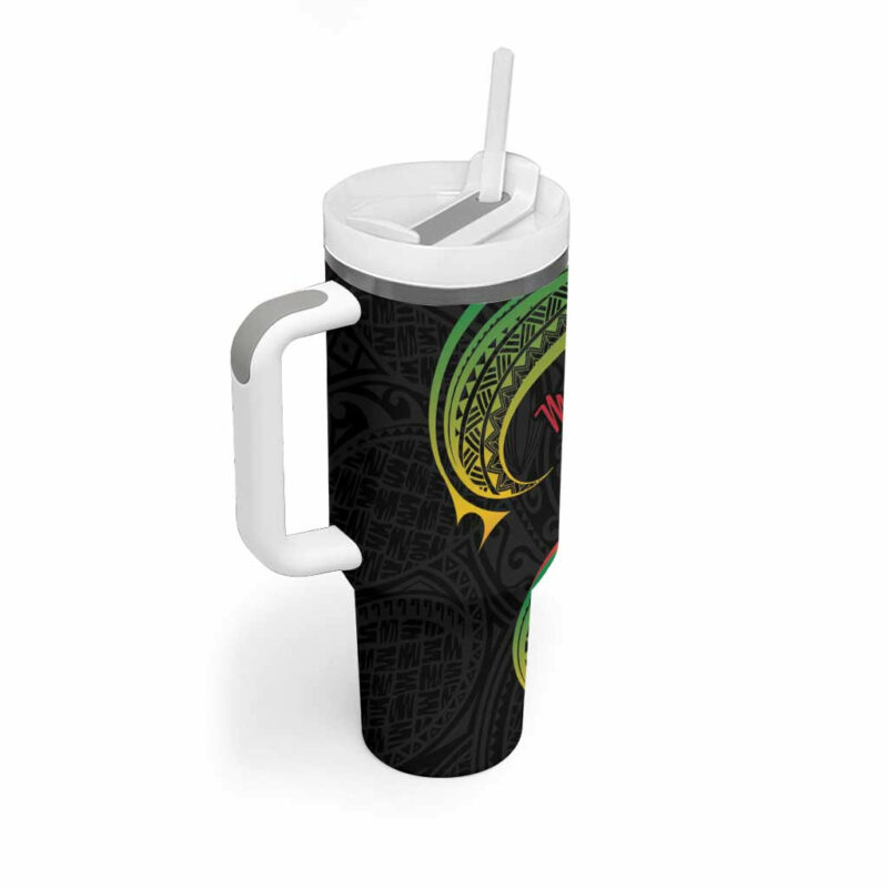 Kiribati Red Jasmine Mango Reggae Polynesian Art Custom Stanley Quencher 40oz Stainless Steel Tumbler With Handle - Threewoofs - Image 2