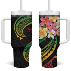 Kiribati Red Jasmine Mango Reggae Polynesian Art Custom Stanley Quencher 40oz Stainless Steel Tumbler With Handle - Threewoofs