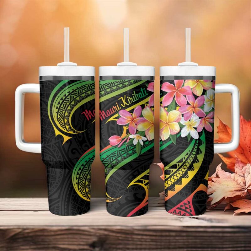 Kiribati Red Jasmine Mango Reggae Polynesian Art Custom Stanley Quencher 40oz Stainless Steel Tumbler With Handle - Threewoofs - Image 4