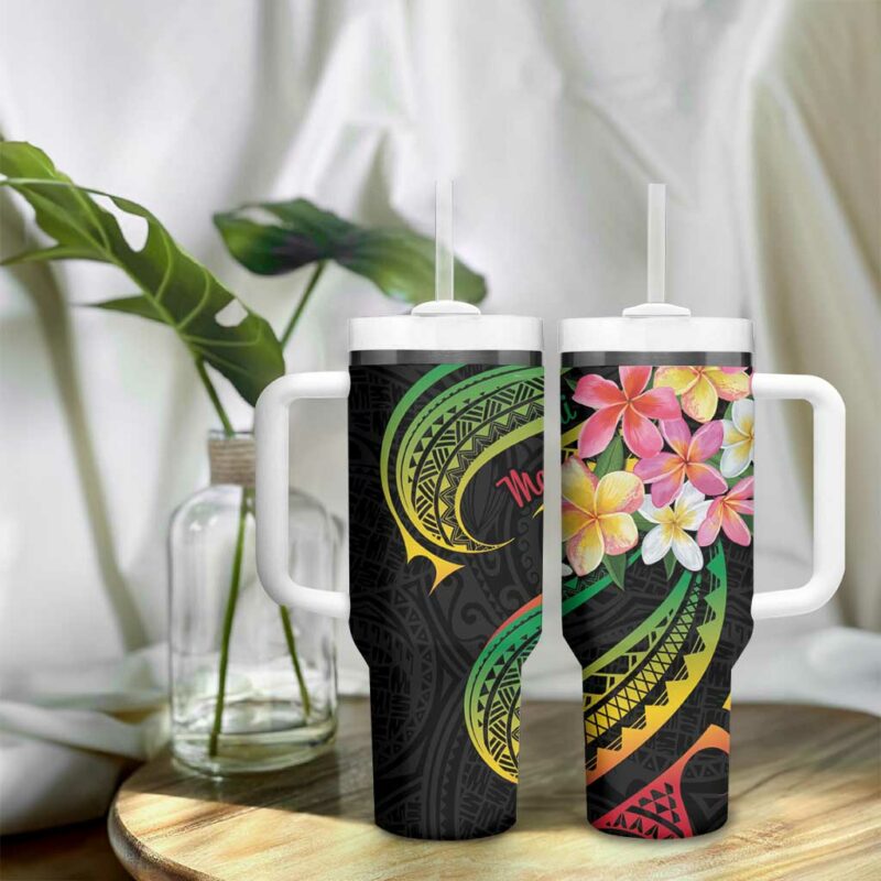 Kiribati Red Jasmine Mango Reggae Polynesian Art Custom Stanley Quencher 40oz Stainless Steel Tumbler With Handle - Threewoofs - Image 9