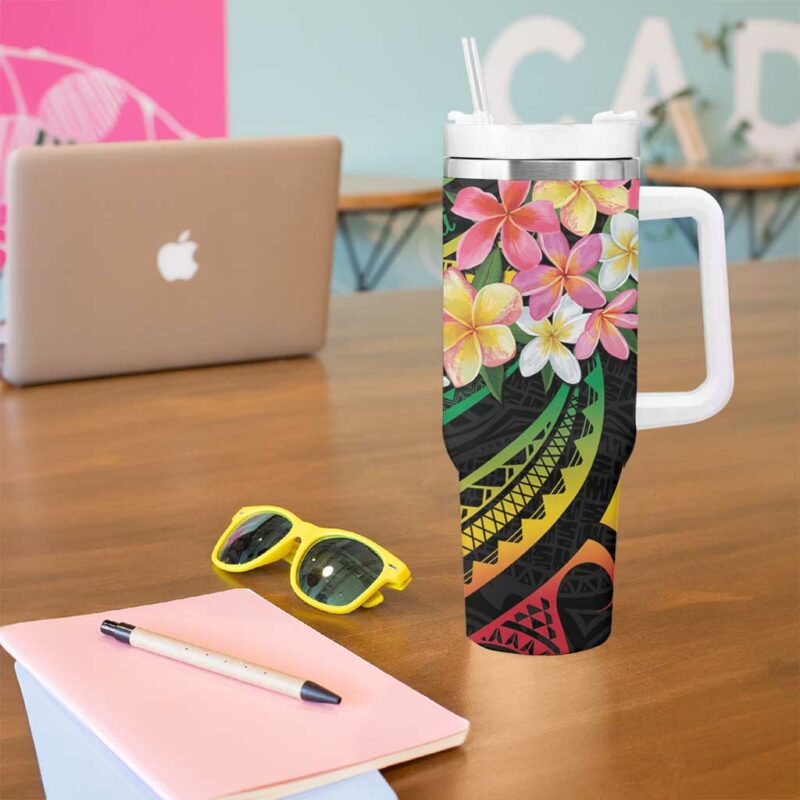 Kiribati Red Jasmine Mango Reggae Polynesian Art Custom Stanley Quencher 40oz Stainless Steel Tumbler With Handle - Threewoofs - Image 5