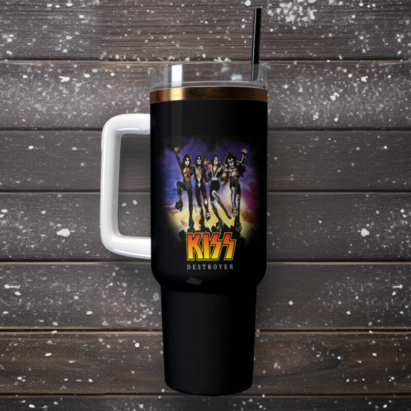 Kiss Band Music Custom Stanley Quencher 40oz Stainless Steel Tumbler With Handle - Threewoofs - Image 2