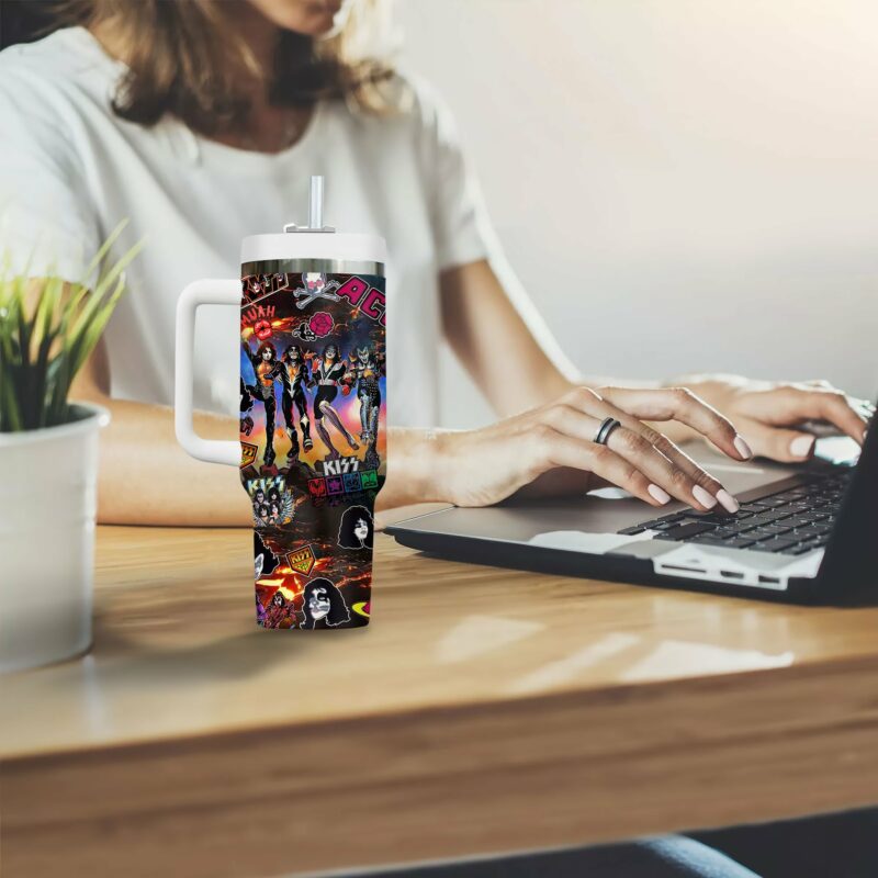 Kiss Band Music Custom Stanley Quencher 40oz Stainless Steel Tumbler With Handle - Threewoofs - Image 3