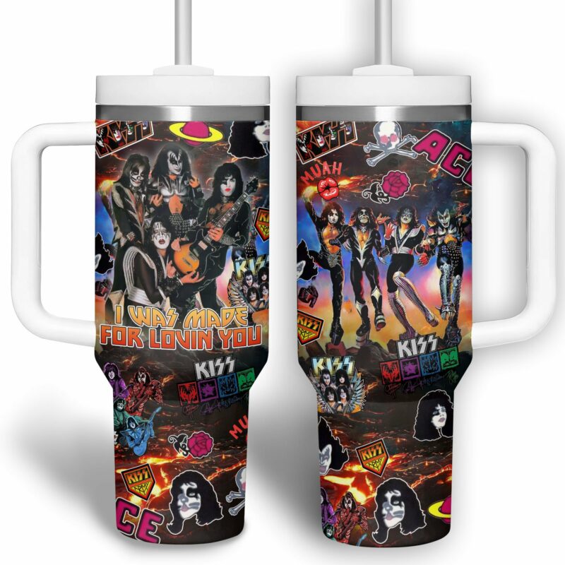 Kiss Band Music Custom Stanley Quencher 40oz Stainless Steel Tumbler With Handle - Threewoofs - Image 2
