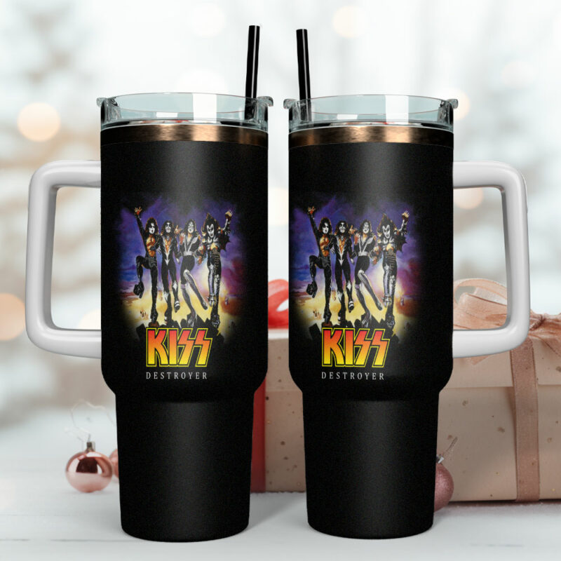 Kiss Band Music Custom Stanley Quencher 40oz Stainless Steel Tumbler With Handle - Threewoofs - Image 4