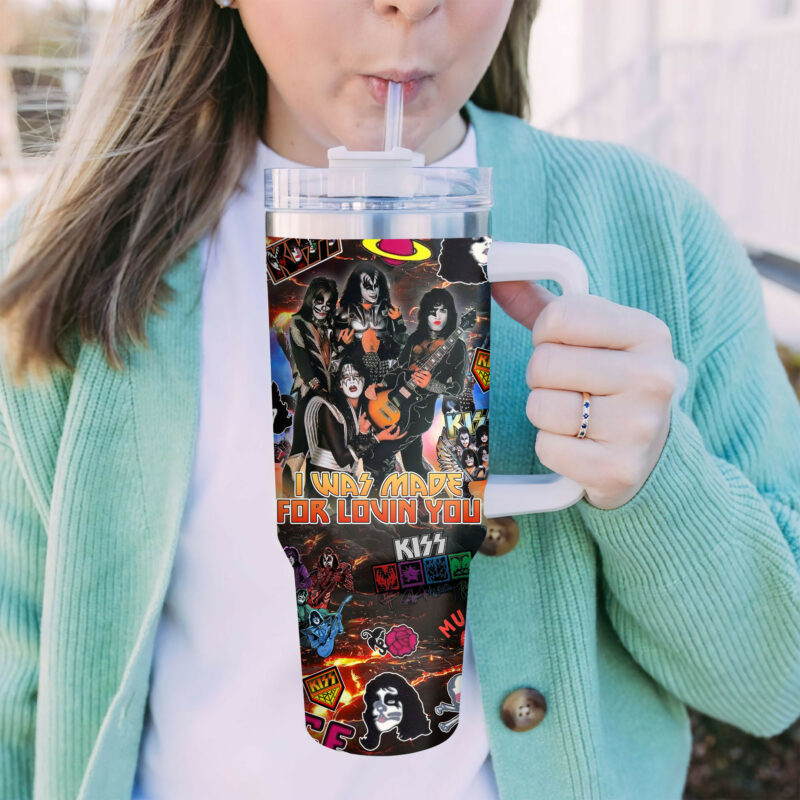 Kiss Band Music Custom Stanley Quencher 40oz Stainless Steel Tumbler With Handle - Threewoofs - Image 4