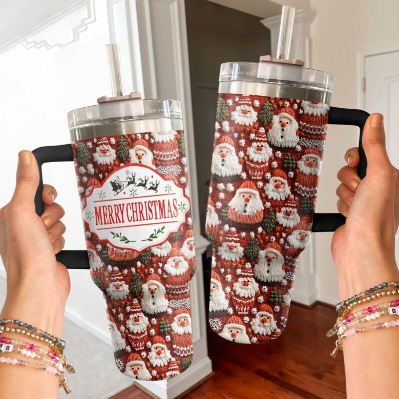 Knitted Christmas Custom Stanley Quencher 40oz Stainless Steel Tumbler With Handle - Threewoofs - Image 2