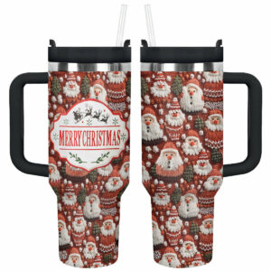 Knitted Christmas Custom Stanley Quencher 40oz Stainless Steel Tumbler With Handle - Threewoofs
