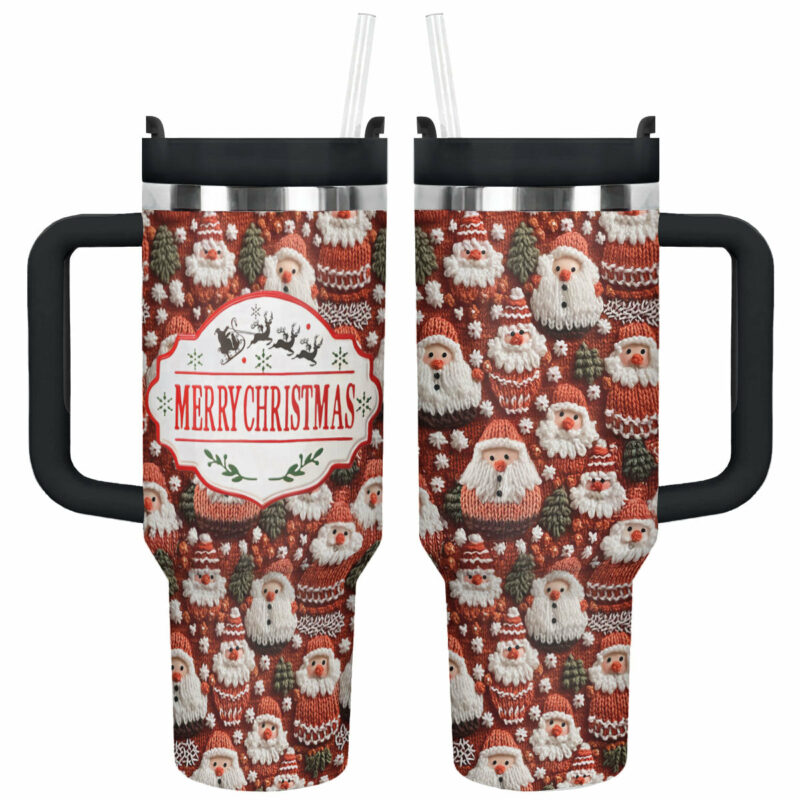 Knitted Christmas Custom Stanley Quencher 40oz Stainless Steel Tumbler With Handle - Threewoofs