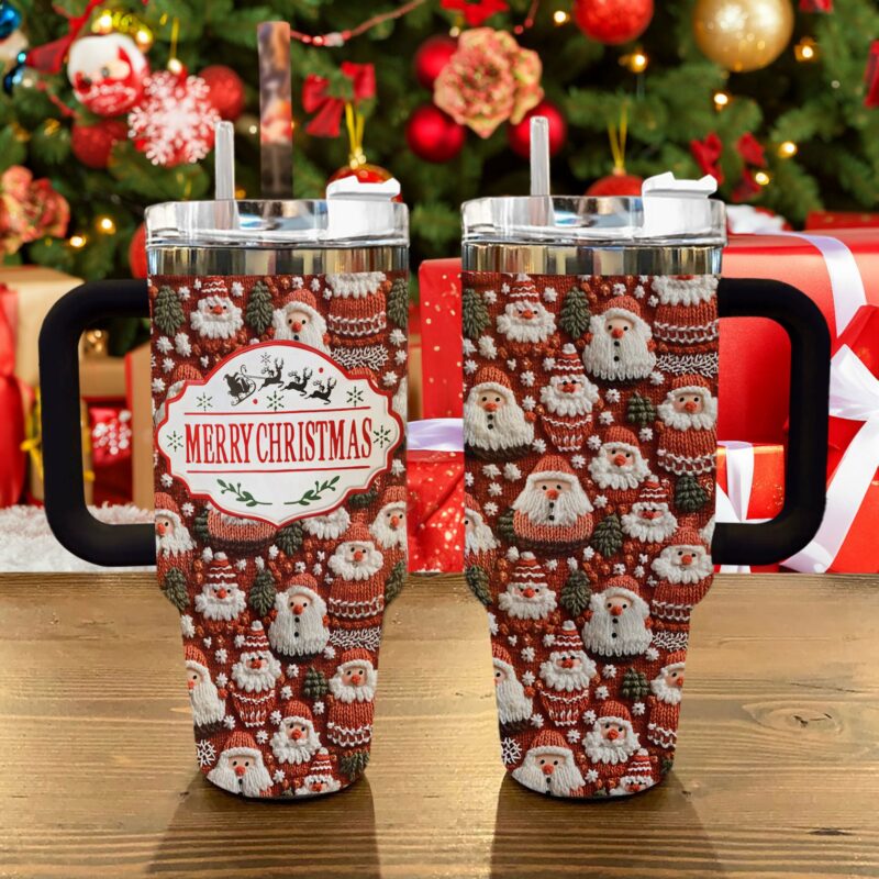 Knitted Christmas Custom Stanley Quencher 40oz Stainless Steel Tumbler With Handle - Threewoofs - Image 3