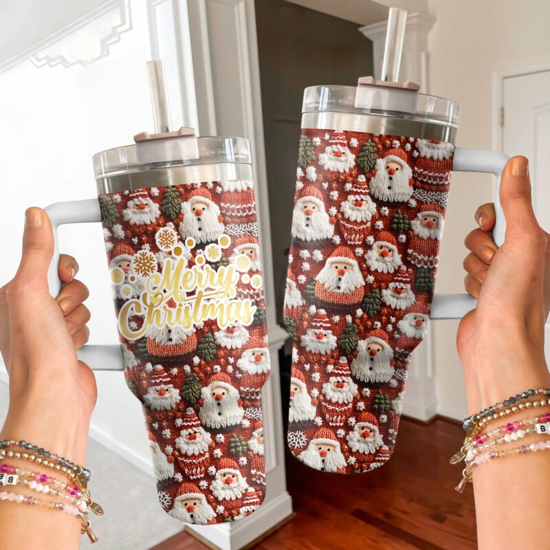 Knitted Santa Christmas Custom Stanley Quencher 40oz Stainless Steel Tumbler With Handle - Threewoofs - Image 2