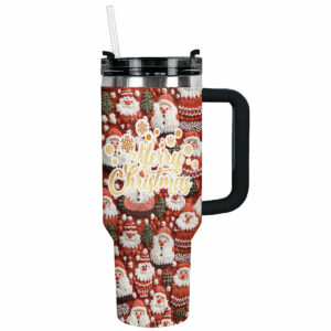 Knitted Santa Christmas Custom Stanley Quencher 40oz Stainless Steel Tumbler With Handle - Threewoofs