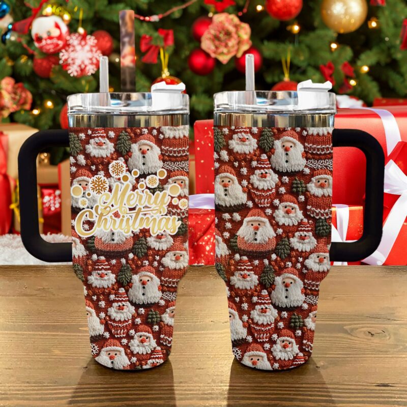 Knitted Santa Christmas Custom Stanley Quencher 40oz Stainless Steel Tumbler With Handle - Threewoofs - Image 3