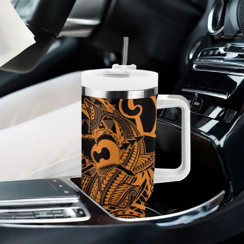 Koa Ikaika Warrior Helmet with Shark Gold Kakau Custom Stanley Quencher 40oz Stainless Steel Tumbler With Handle - Threewoofs - Image 8