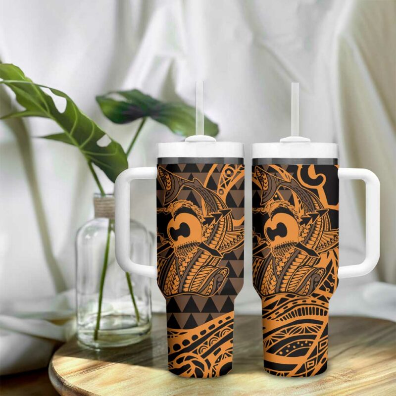 Koa Ikaika Warrior Helmet with Shark Gold Kakau Custom Stanley Quencher 40oz Stainless Steel Tumbler With Handle - Threewoofs - Image 9