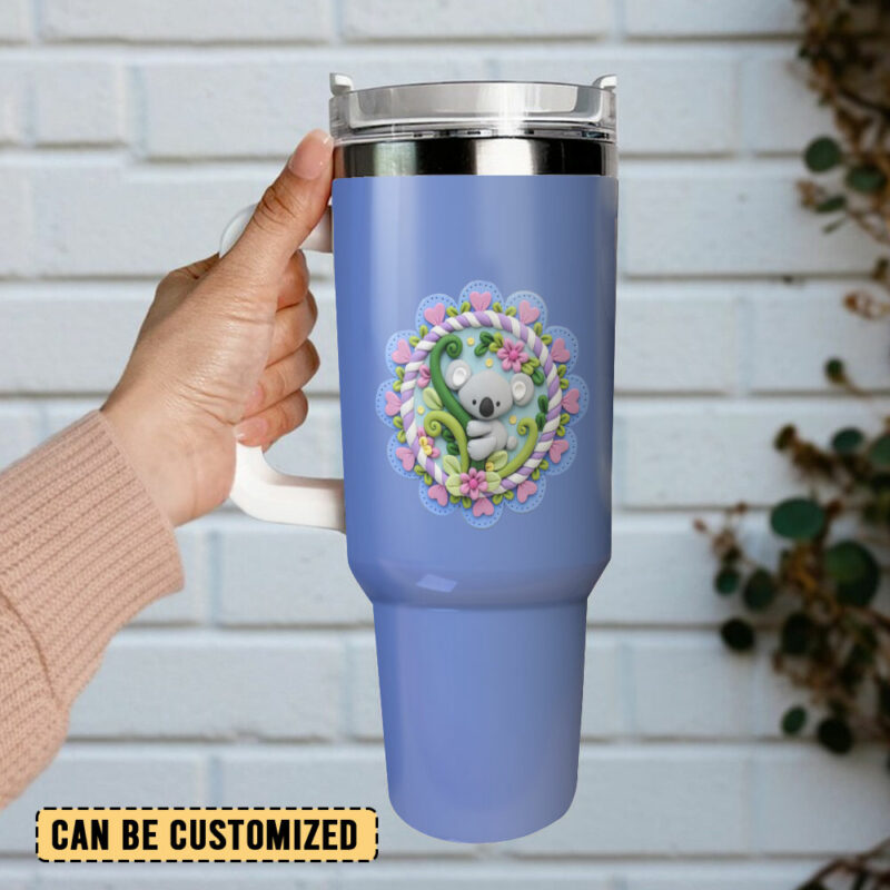 Koala Flower Custom Stanley Quencher 40oz Stainless Steel Tumbler With Handle - Threewoofs - Image 3