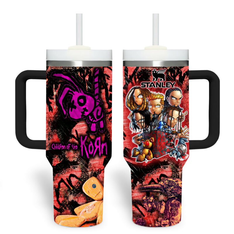 Korn Music Custom Stanley Quencher 40oz Stainless Steel Tumbler With Handle - Threewoofs - Image 2