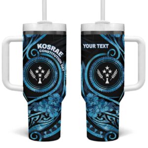 Kosrae Constitution Day Ocean Floral Custom Stanley Quencher 40oz Stainless Steel Tumbler With Handle - Threewoofs