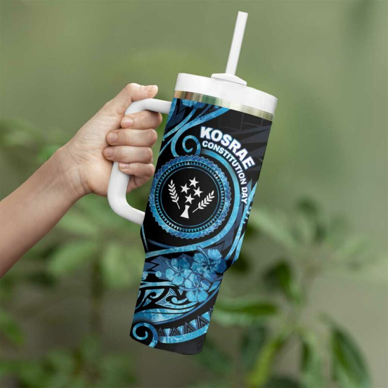 Kosrae Constitution Day Ocean Floral Custom Stanley Quencher 40oz Stainless Steel Tumbler With Handle - Threewoofs - Image 3