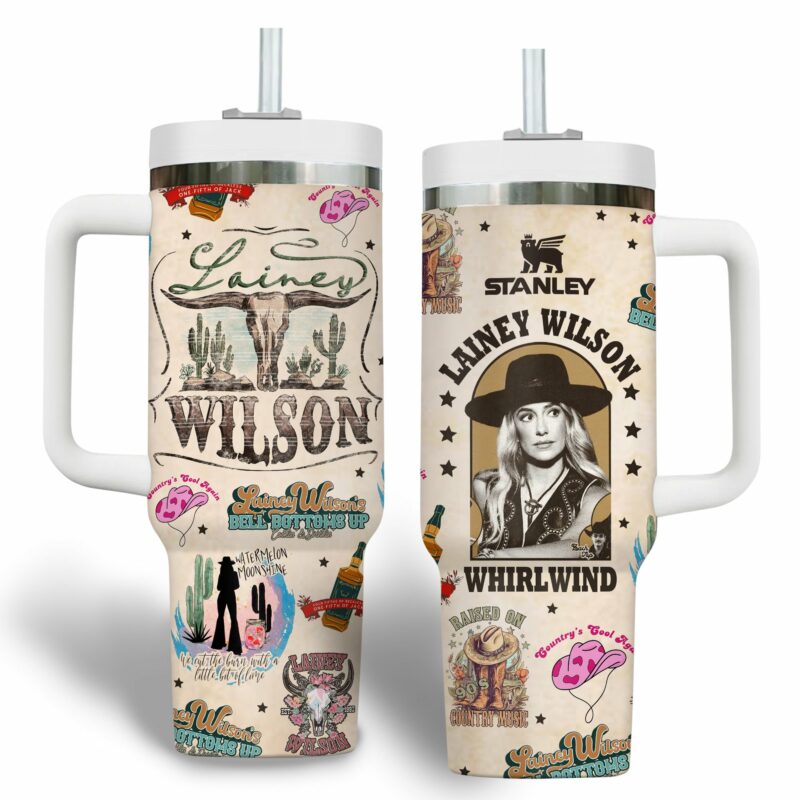 Lainey Wilson Music Custom Stanley Quencher 40oz Stainless Steel Tumbler With Handle - Threewoofs - Image 2