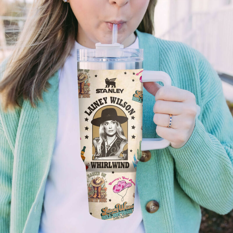 Lainey Wilson Music Custom Stanley Quencher 40oz Stainless Steel Tumbler With Handle - Threewoofs - Image 4