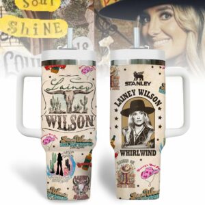 Lainey Wilson Music Custom Stanley Quencher 40oz Stainless Steel Tumbler With Handle - Threewoofs