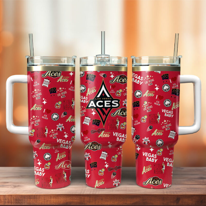 Las Vegas Aces WNBA Custom Stanley Quencher 40oz Stainless Steel Tumbler With Handle - Threewoofs