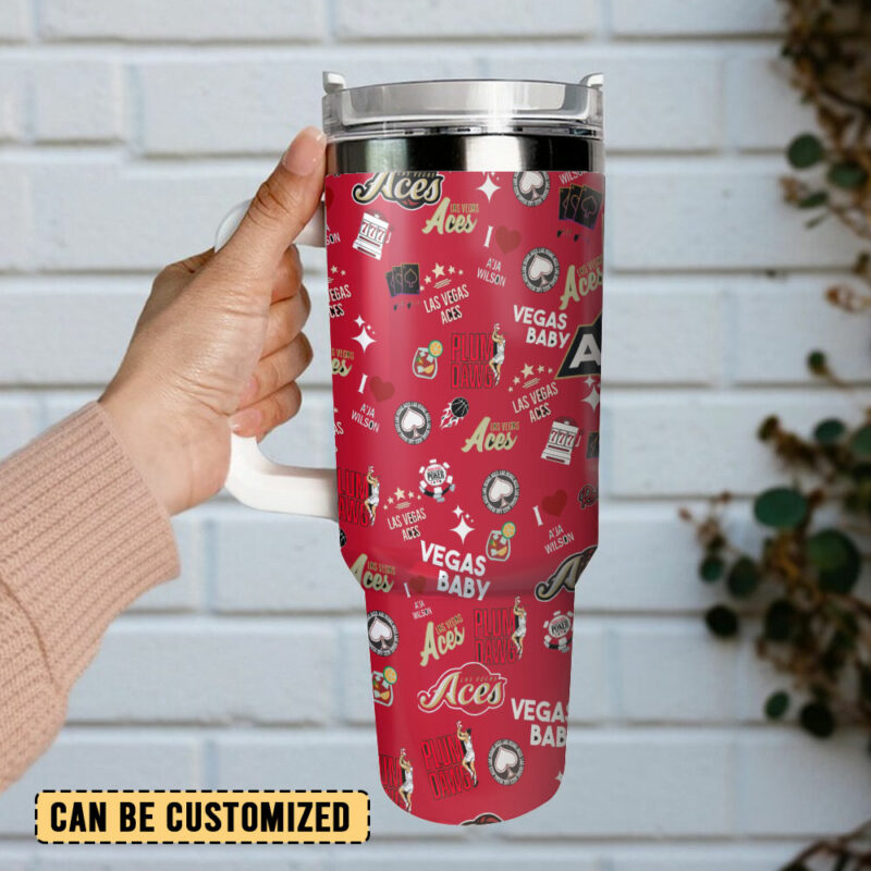 Las Vegas Aces WNBA Custom Stanley Quencher 40oz Stainless Steel Tumbler With Handle - Threewoofs - Image 3