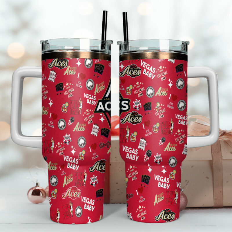 Las Vegas Aces WNBA Custom Stanley Quencher 40oz Stainless Steel Tumbler With Handle - Threewoofs - Image 4