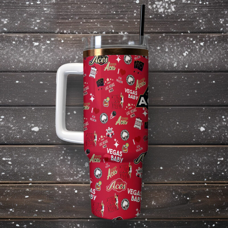 Las Vegas Aces WNBA Custom Stanley Quencher 40oz Stainless Steel Tumbler With Handle - Threewoofs - Image 2