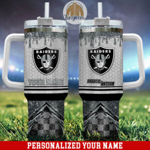 Custom Raiders Tumbler with Handle & Straw - Personalized with Your Name