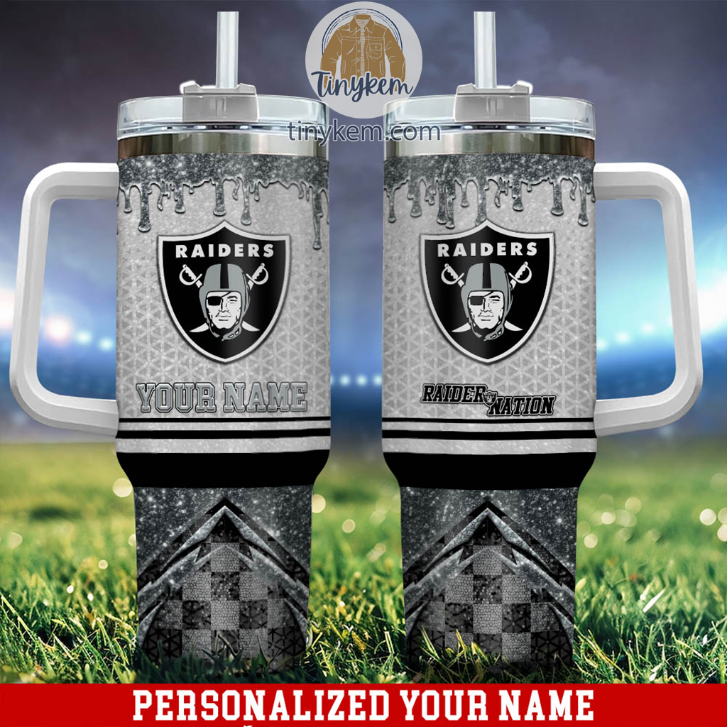 Custom Raiders Tumbler with Handle & Straw - Personalized with Your Name