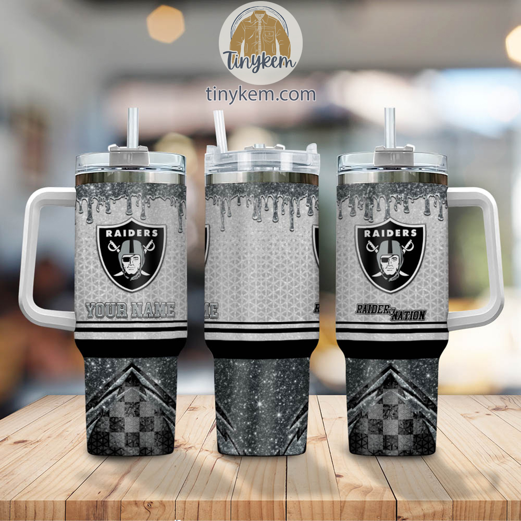 Custom Raiders Tumbler with Handle & Straw - Personalized with Your Name - Image 2
