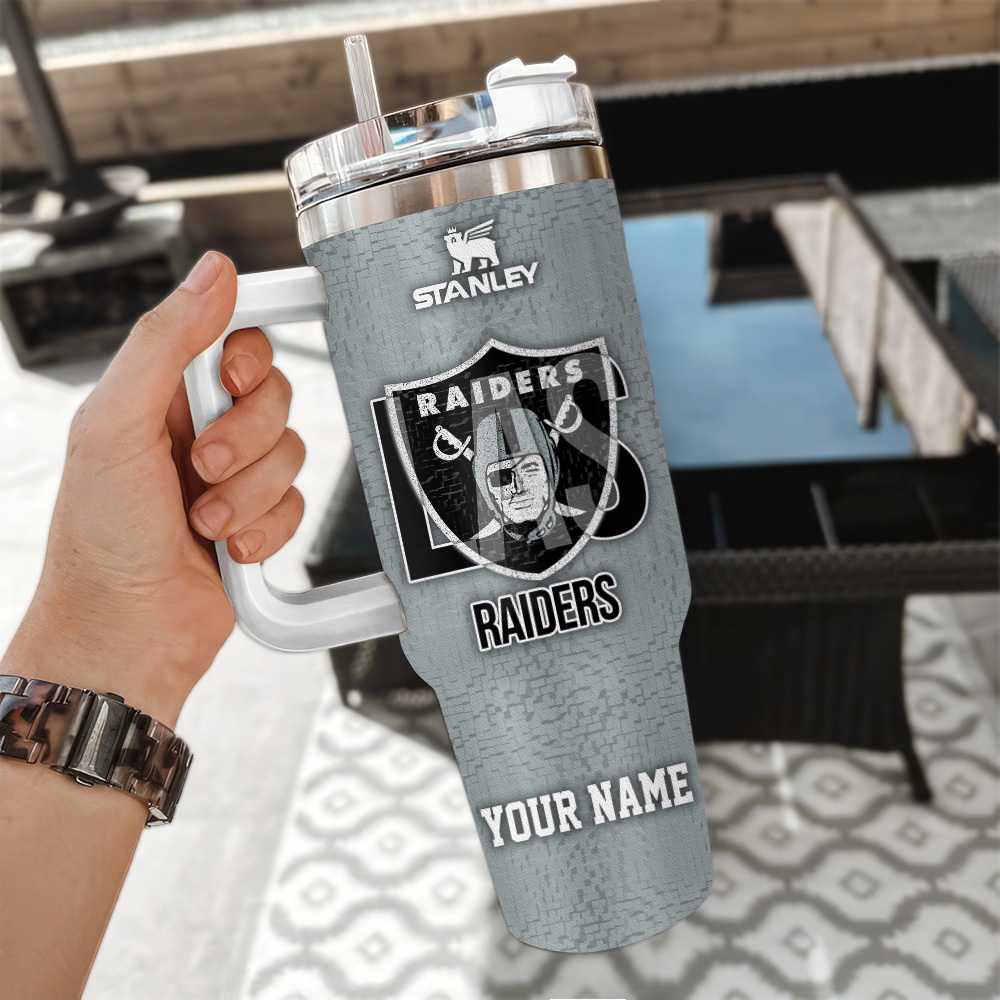Custom Name Raiders Tumbler - Personalized 40oz Stanley Cup with Handle & Straw - Image 3