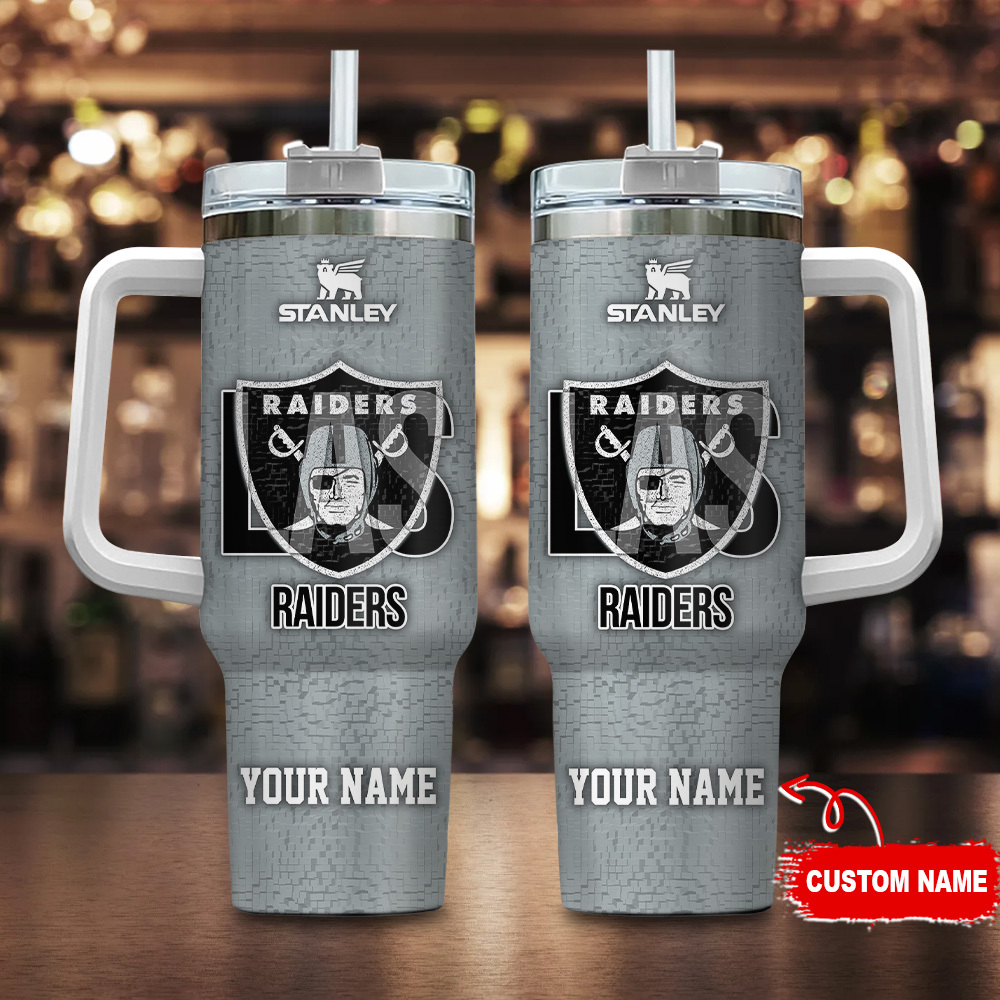 Custom Name Raiders Tumbler - Personalized 40oz Stanley Cup with Handle & Straw