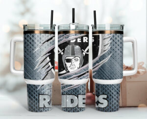 Las Vegas Raiders NFL Custom Stanley Quencher 40oz Stainless Steel Tumbler With Handle - Threewoofs