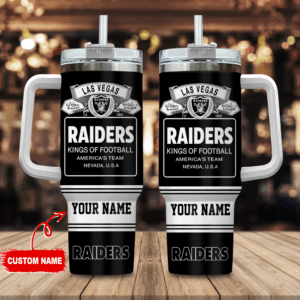 Custom Las Vegas Raiders Tumbler with Handle - Personalized Football Fan Gift