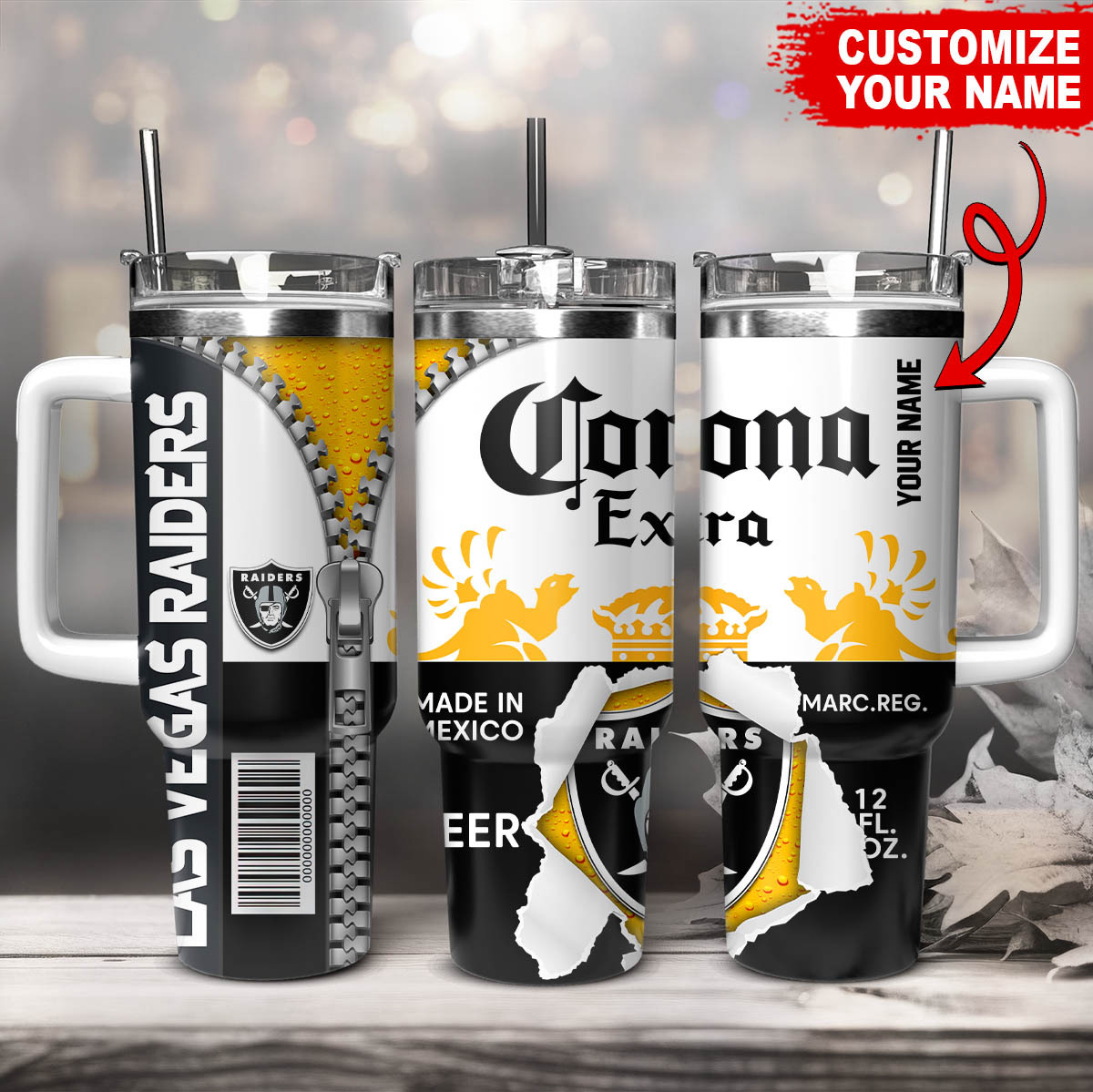 Customizable Las Vegas Raiders & Beer Themed Travel Mug - Personalize Your Style