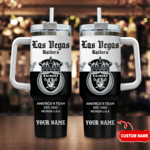 Custom Las Vegas Raiders Tumbler with Handle & Straw - Personalized with Your Name