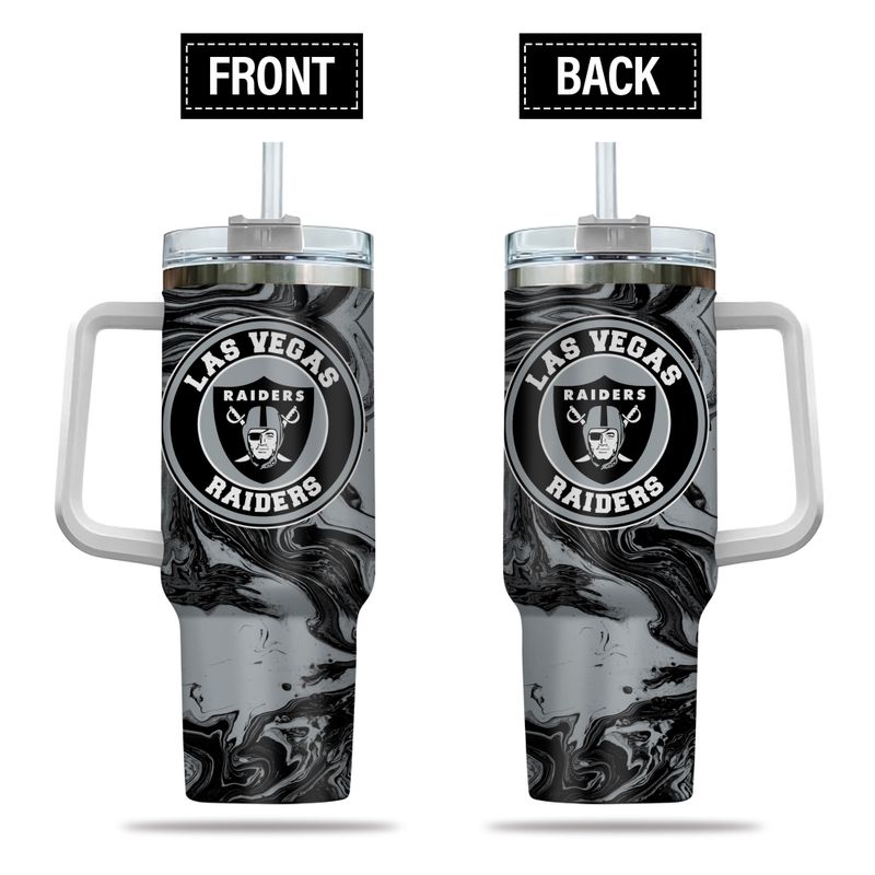 Las Vegas Raiders Tumbler - 40oz Insulated Travel Mug with Handle & Straw