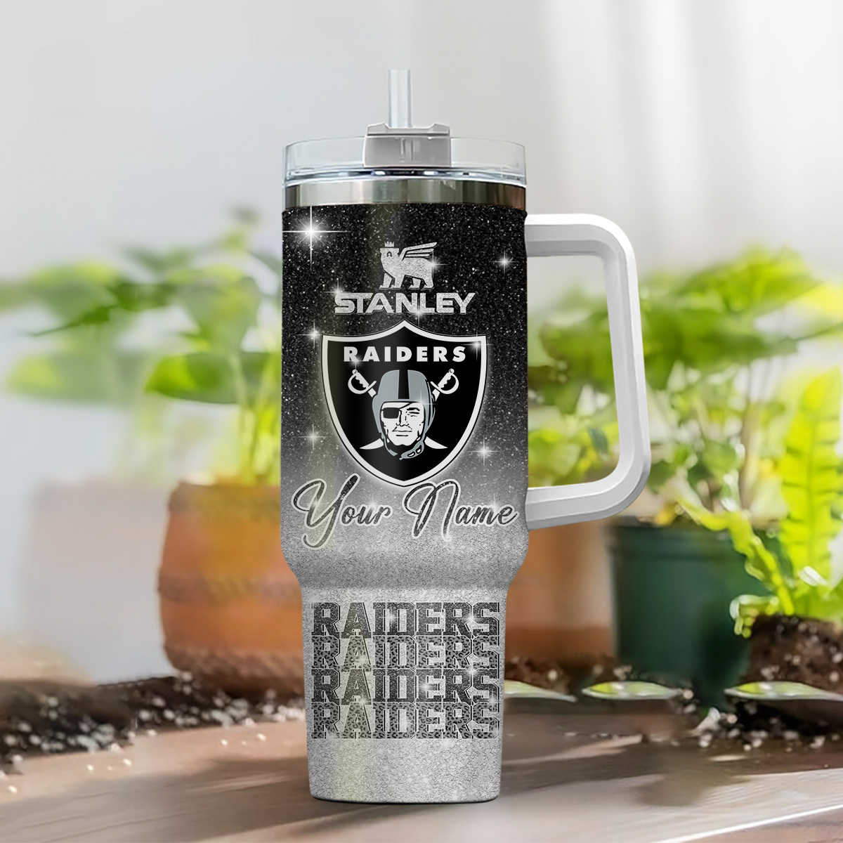 Personalized Raiders Tumbler with Handle - Custom Name - Image 2